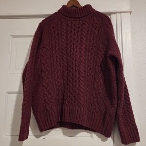 United By Blue Recycled Fisherman Sweater Cable Knit Burgundy Women's Large 💘